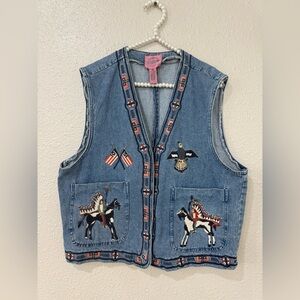 Vintage 90's Cambridge Country Store Denim Embroidered Horses Vest XL